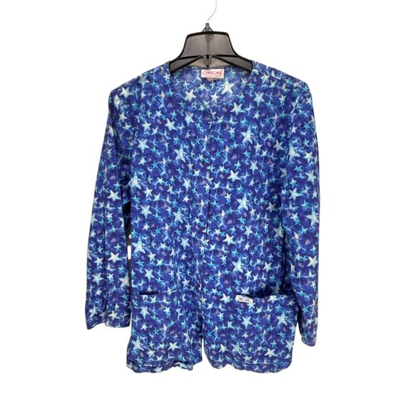 Cherokee Blue Star Long Sleeve Shirt Size M Button Up Pockets Casual - Picture 1 of 12